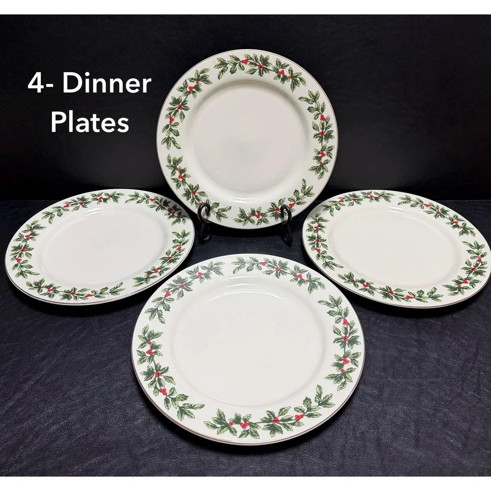 VTG-Set of 20 Formalities by Baum Bros Holly Dinner Plates–Christmas Dinnerware